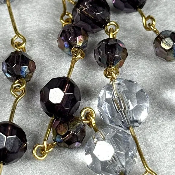 Joan Rivers Beaded Necklace Clear Purple AB Faceted Gold Tone Long Layer 60" - Picture 7 of 10